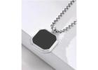 Silver Geometric Square Natural Stone Locket Pendant Necklace