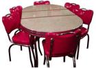 Our Retro leaf table for sale comes with single or double pole retro-styled chrome shanks